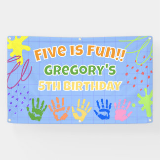 Five is Fun, Colorful Painted Hand 5th Birthday Banner