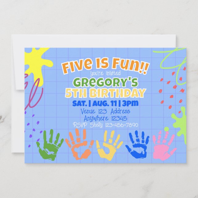Five is Fun, Colorful Painted Hand 5th Birthday Invitation (Front)