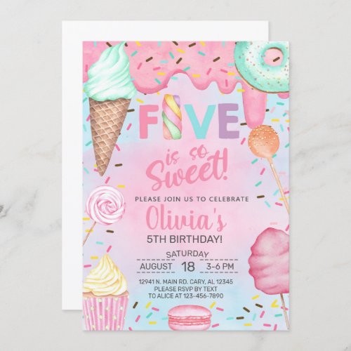 Five is so Sweet girl 5th birthday invitation Invitation