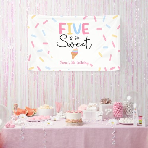 Five Is So Sweet Ice Cream 5th Birthday Party Banner