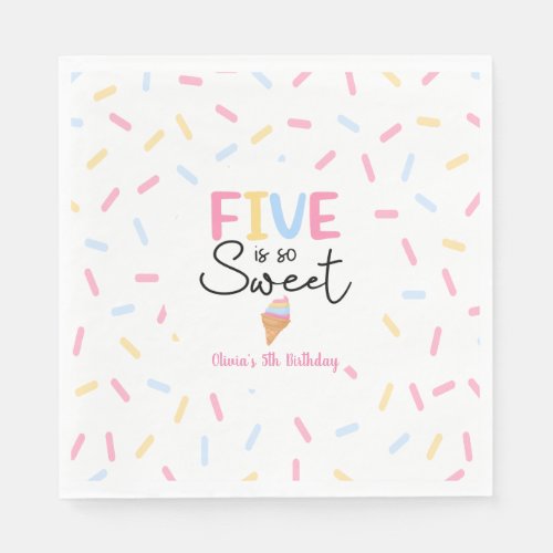 Five Is So Sweet Ice Cream 5th Birthday Party Napkins