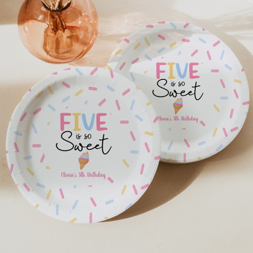 Five Is So Sweet Ice Cream 5th Birthday Party Paper Plates