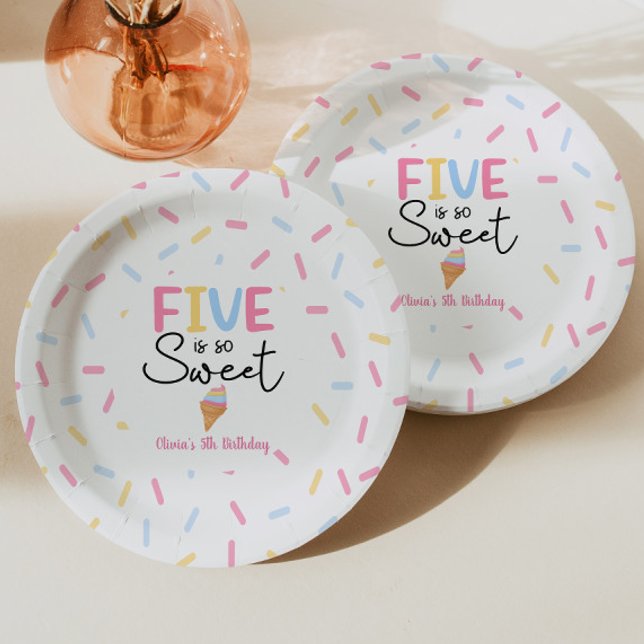 Five Is So Sweet Ice Cream 5th Birthday Party Paper Plates (Creator Uploaded)