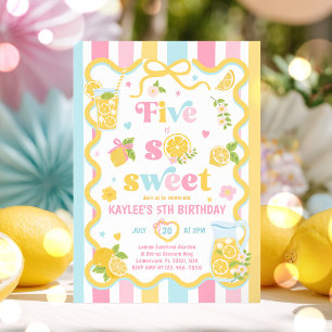 Five Is So Sweet Lemon Summer 5th Birthday Party Invitation