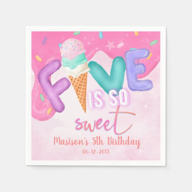 five is so sweet Pink Frosting Napkins (Front)