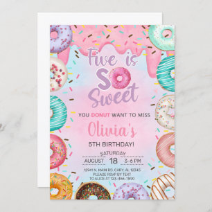 Five is Sweet girl 5th birthday invitation donuts.