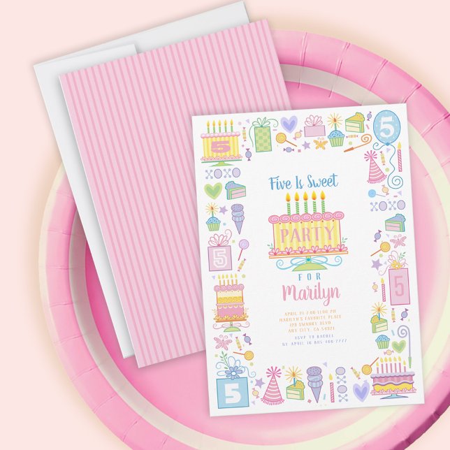 Five Is Sweet Pink 5th Birthday Invitation (Creator Uploaded)
