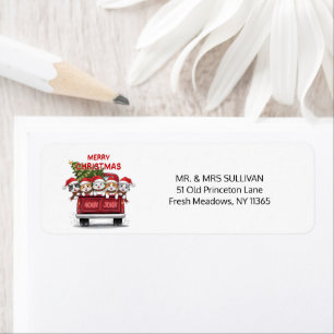 Five Jolly Christmas Cats Red Truck Return Address Label