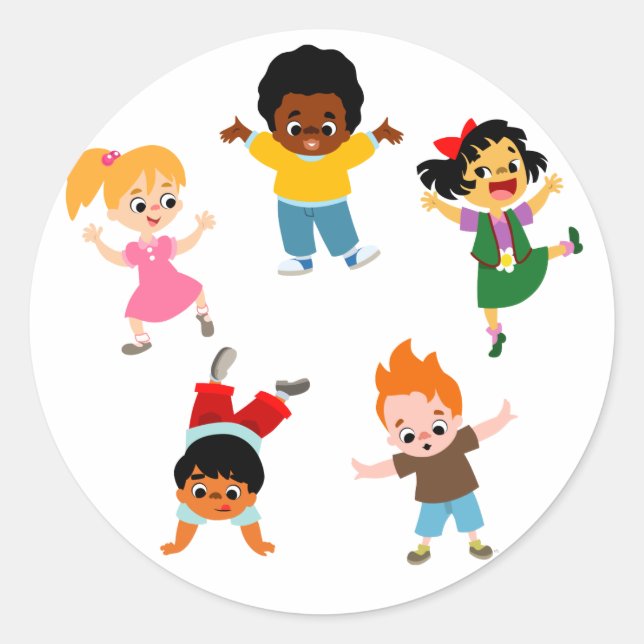 Five Kids Cartoon Sticker (Front)