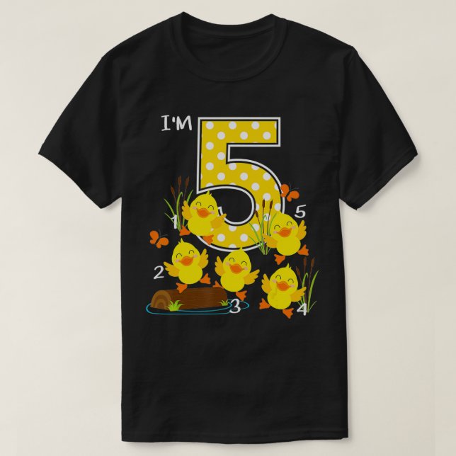 Five Little Ducks Kids Nursery Song 5th Birthday 5 T-Shirt (Design Front)
