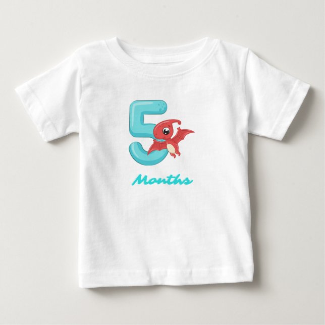 Five Months cute dinosaur Baby T-Shirt (Front)