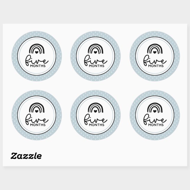 Five months rainbows and polka dots milestone classic round sticker (Sheet)