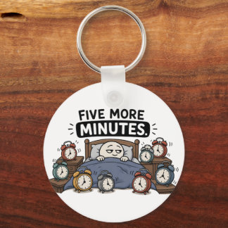 Five More Minutes – Funny Sleepy Alarm Clock Meme Keychain