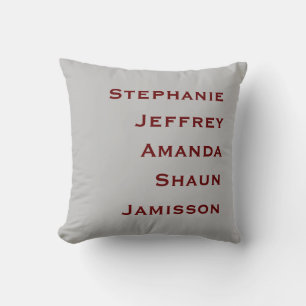 Five Names Gray and Burgundy Square Throw Pillow
