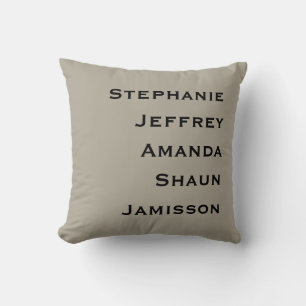 Five Names Greige and Black Square Throw Pillow