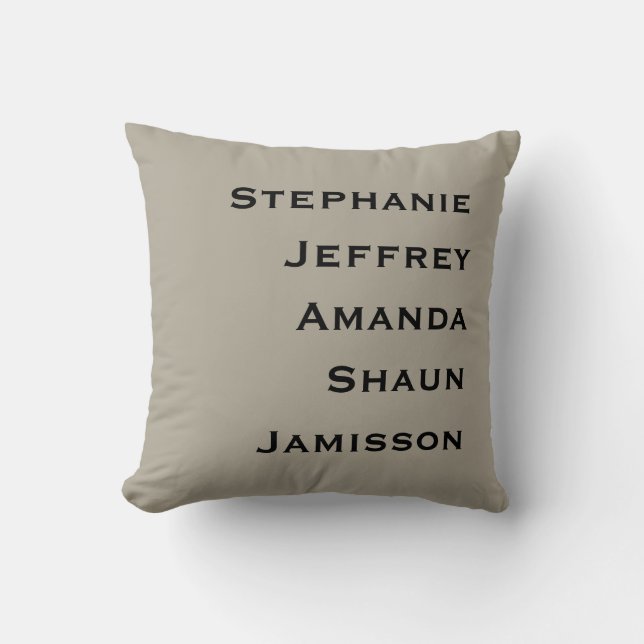 Five Names Greige and Black Square  Throw Pillow (Front)