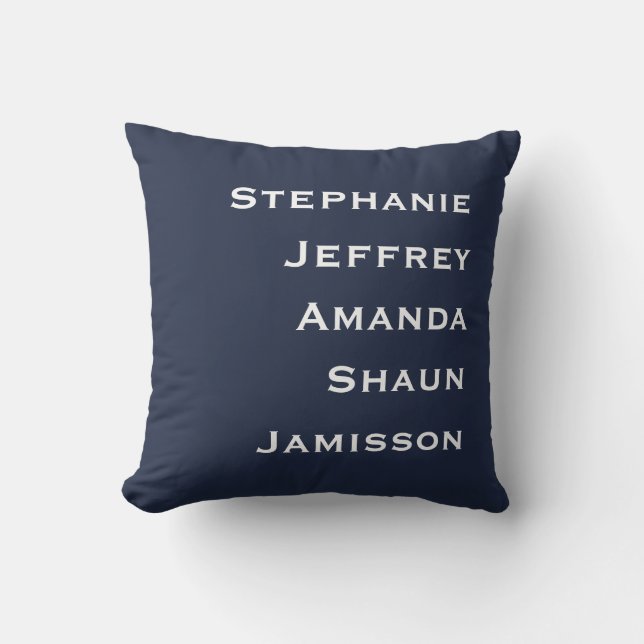 Five Names Navy Blue and White Square  Throw Pillow (Front)