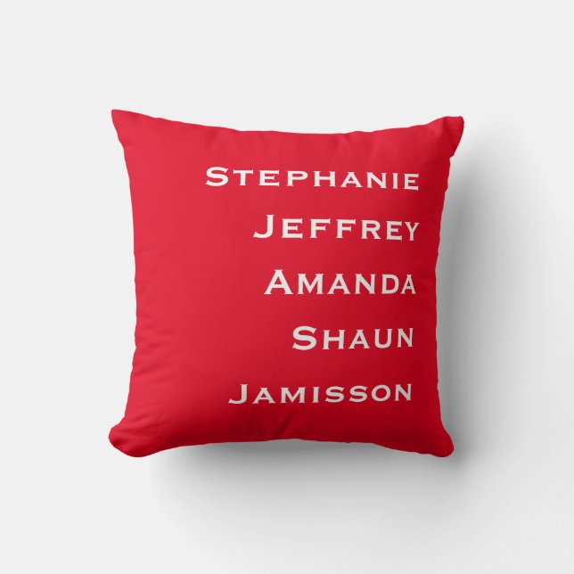 Five Names Red and White Square Throw Pillow (Front)