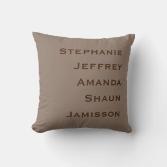 Five Names Tan and Brown Square Throw Pillow