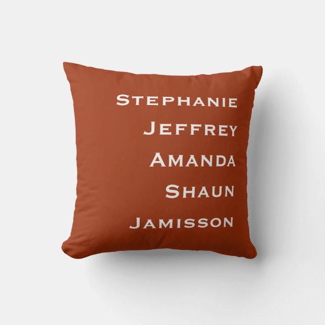 Five Names Terra Cotta and White Square  Throw Pillow (Front)