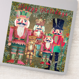 Five Nutcrackers Happy Holidays Colorful Sticker