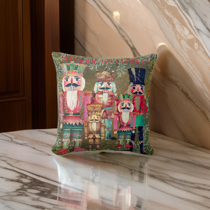 Five Nutcrackers Happy Holidays Throw Pillow