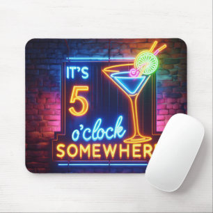 Five O' Clock Somewhere Neon Sign On Brick Mouse Pad