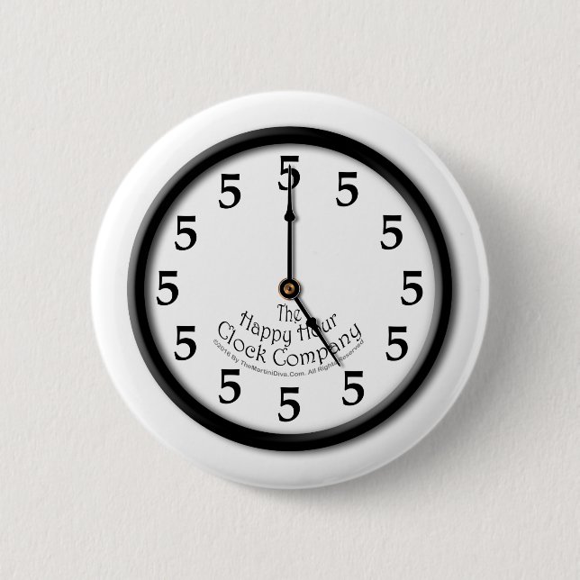 FIVE O'CLOCK CLOCK PINBACK BUTTON (Front)
