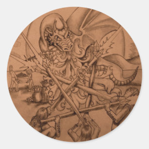 Five of Wands Classic Round Sticker