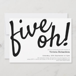 Five Oh Minimalist 50th Birthday Black White  Invitation