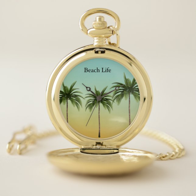 Five Palm Trees in a Row, beach life         Pocket Watch (Inside)