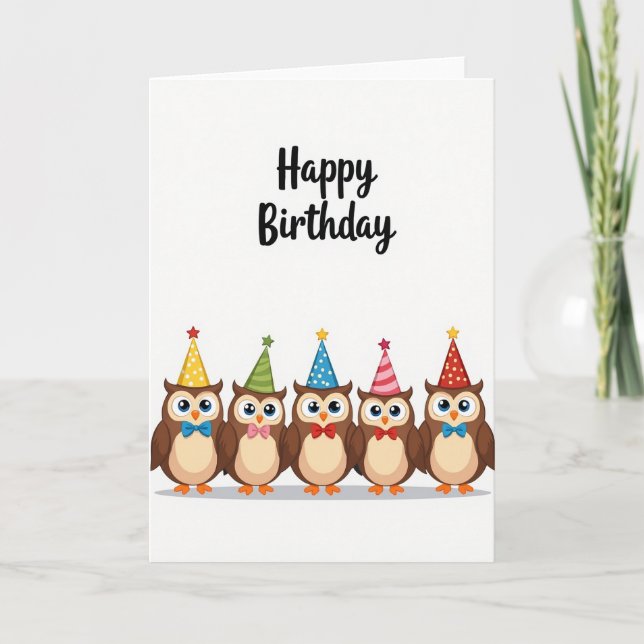 Five Party Birds Birthday Card (Front)