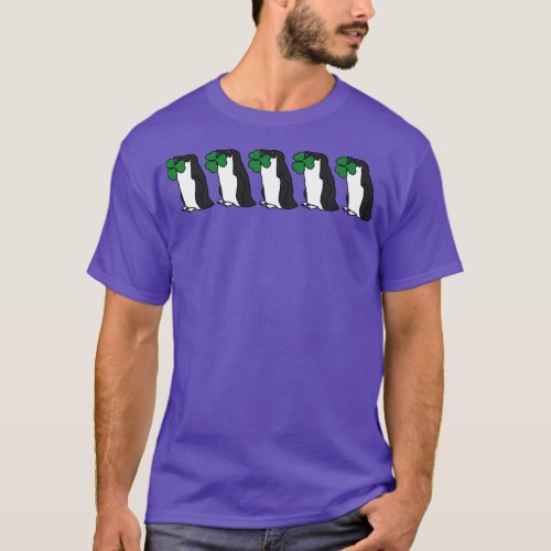 Five Penguin Holding Shamrock for St Patricks Day T_Shirt