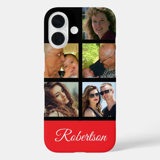 Five Personal Photos personalize with Name red Case-Mate iPhone Case (Back)