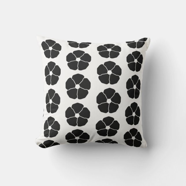 Five-Petal Black Flower Throw Pillow (Front)