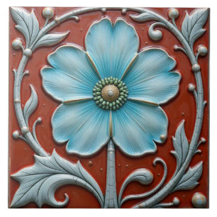 Five Petal Sky Blue Flower Ceramic Tile