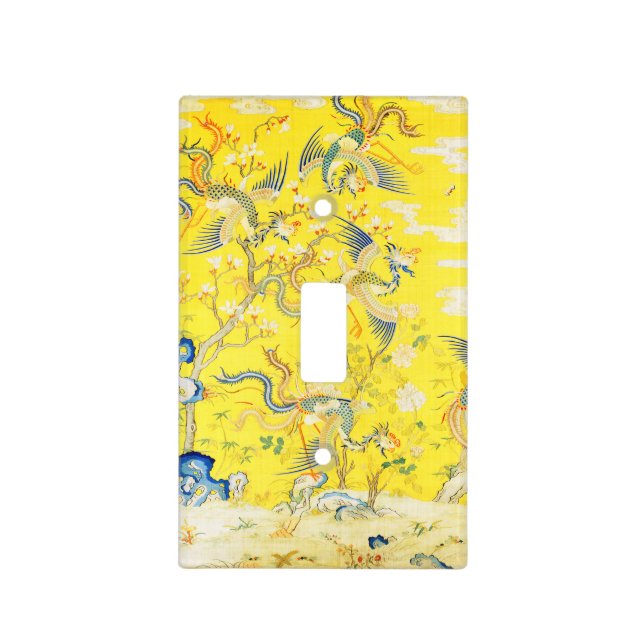 Five Phoenixes in Garden Chinese Yellow Floral Light Switch Cover (Front)