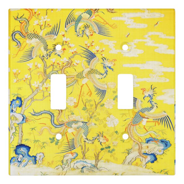 Five Phoenixes in Garden Chinese Yellow Floral Light Switch Cover (Front)