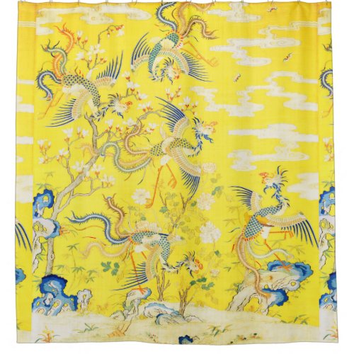 Five Phoenixes in Garden Chinese Yellow Floral   Shower Curtain