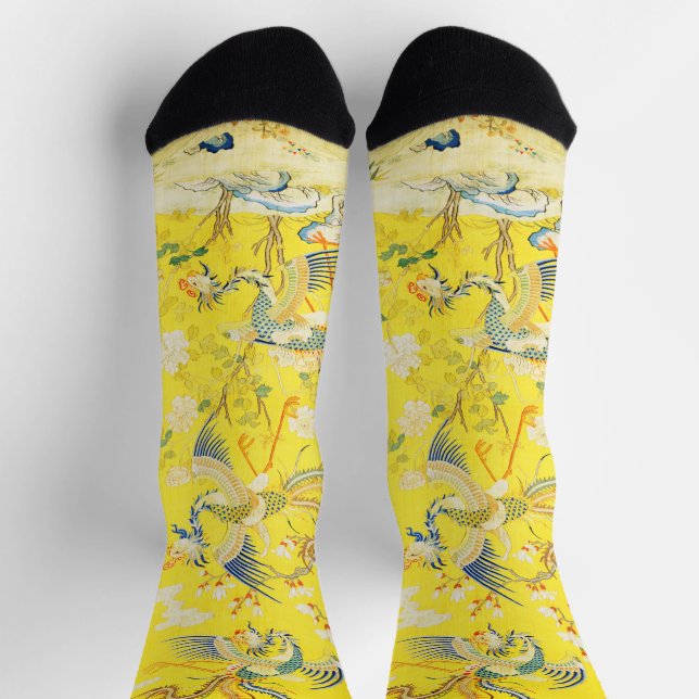 Five Phoenixes in Garden Chinese Yellow Floral  Socks (Top)