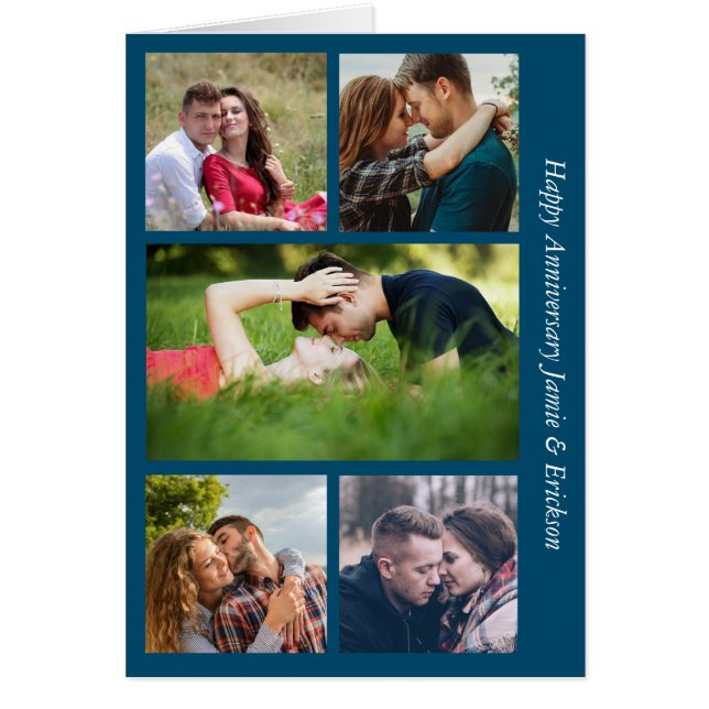 Five Photo Anniversary Teal Blue Card (Front)
