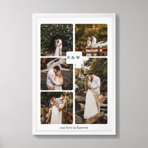 Five Photo Collage Modern Wedding Framed Art