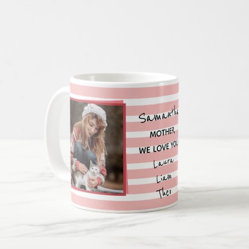 Five Photo Collage Mothers Day Pink Stripes  Coff Coffee Mug