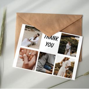 Five Photo Collage Wedding Thank You Note Card