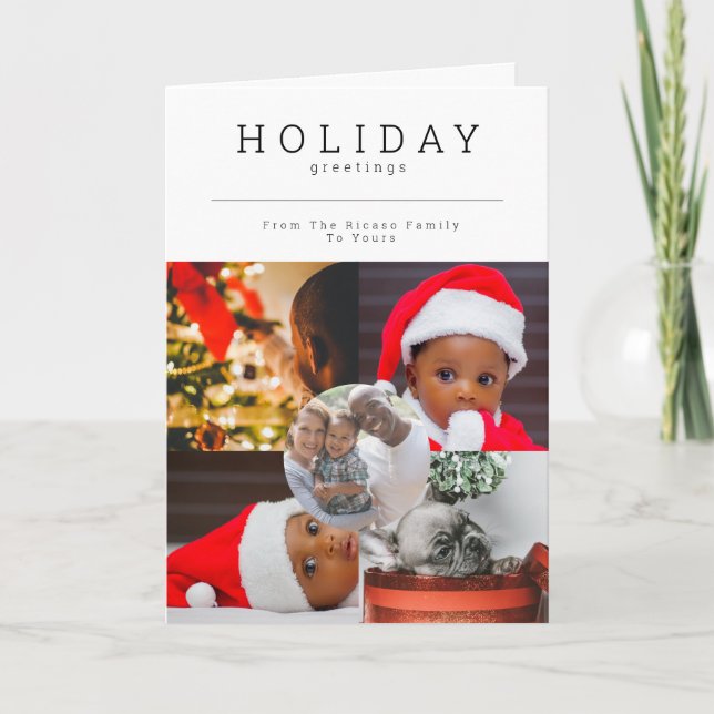 Five Photo Holiday Greetings Photo Personalized Card (Front)