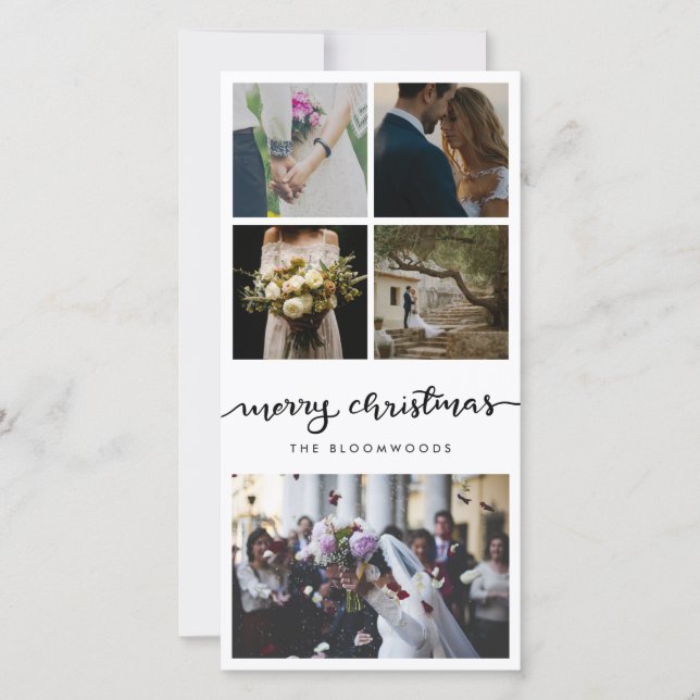 Five Photo | Married Couple Merry Christmas Script Holiday Card (Front)