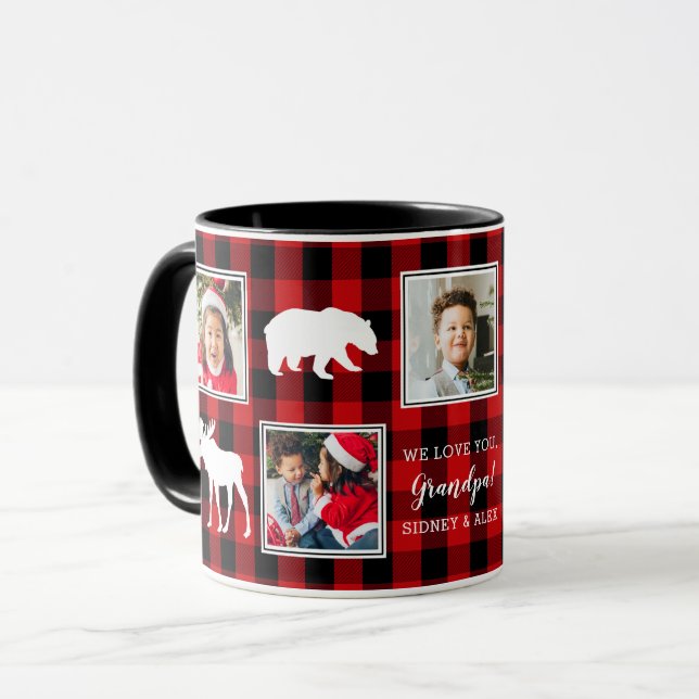 Five Photo Plaid | Red | Mug (Front Left)