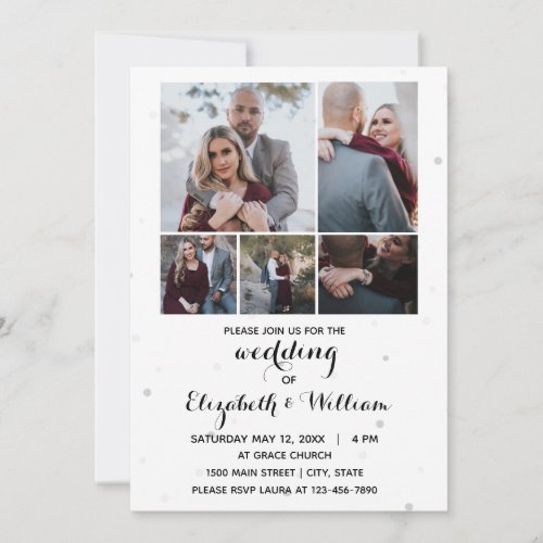 Five Photos Collage Elegant Wedding Invitation