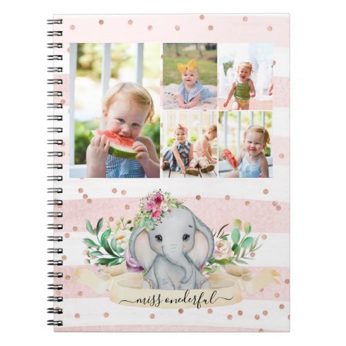 Five Photos Collage Miss Onderful Baby Elephant Notebook