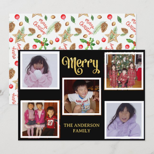 Five Photos Family Christmas Card (Front/Back)